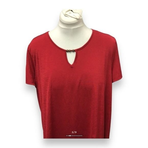 Cato Women’s Short Sleeve Cutout Neck Dressy Blouse, Red, Size XL - Picture 2 of 8